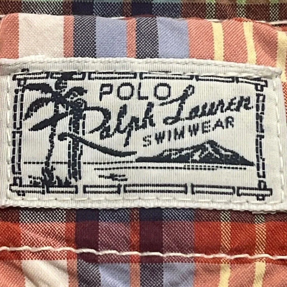 Polo Ralph Lauren Swimwear Red Blue Check Lined Swim Trunks Green Logo Large Men